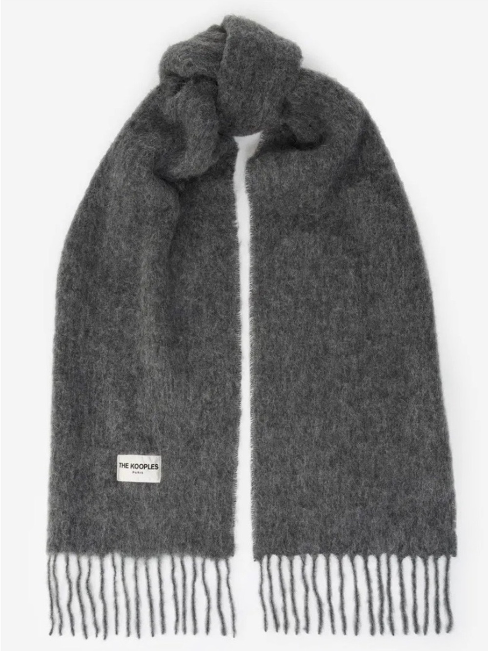 NWT The Kooples Wool/Alpaca/Mohair Charcoal Gray Wool Fuzzy Fringe Scarf Large